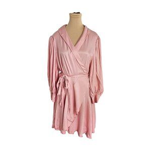 Hudson North Light Pink Ruffle Tie Waist Wrap Dress Puff Sleeve Sz XL